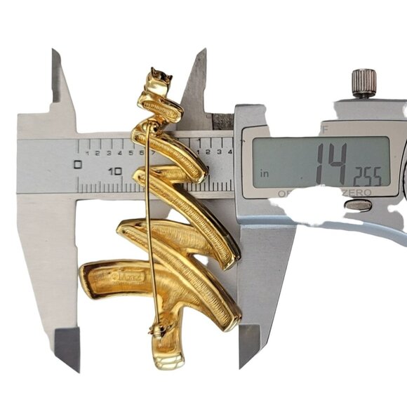 Monet Gold Tone Clear Rhinestone Zig Zag Christmas Tree Pin Brooch, Signed M1015 - Picture 4 of 6